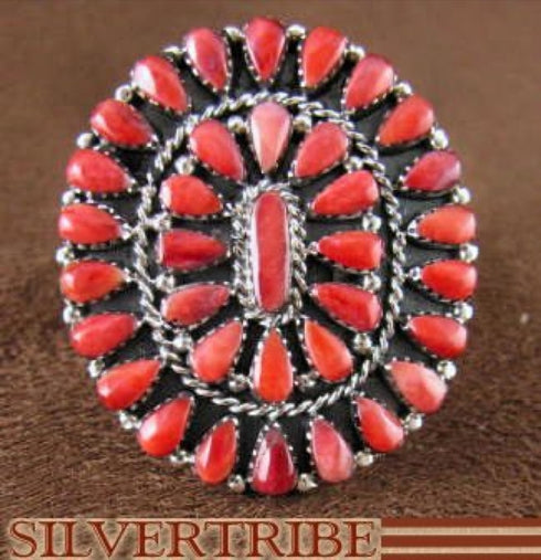 Genuine Sterling Silver Red Oyster Shell Ring Size 8-1/2 RS38979